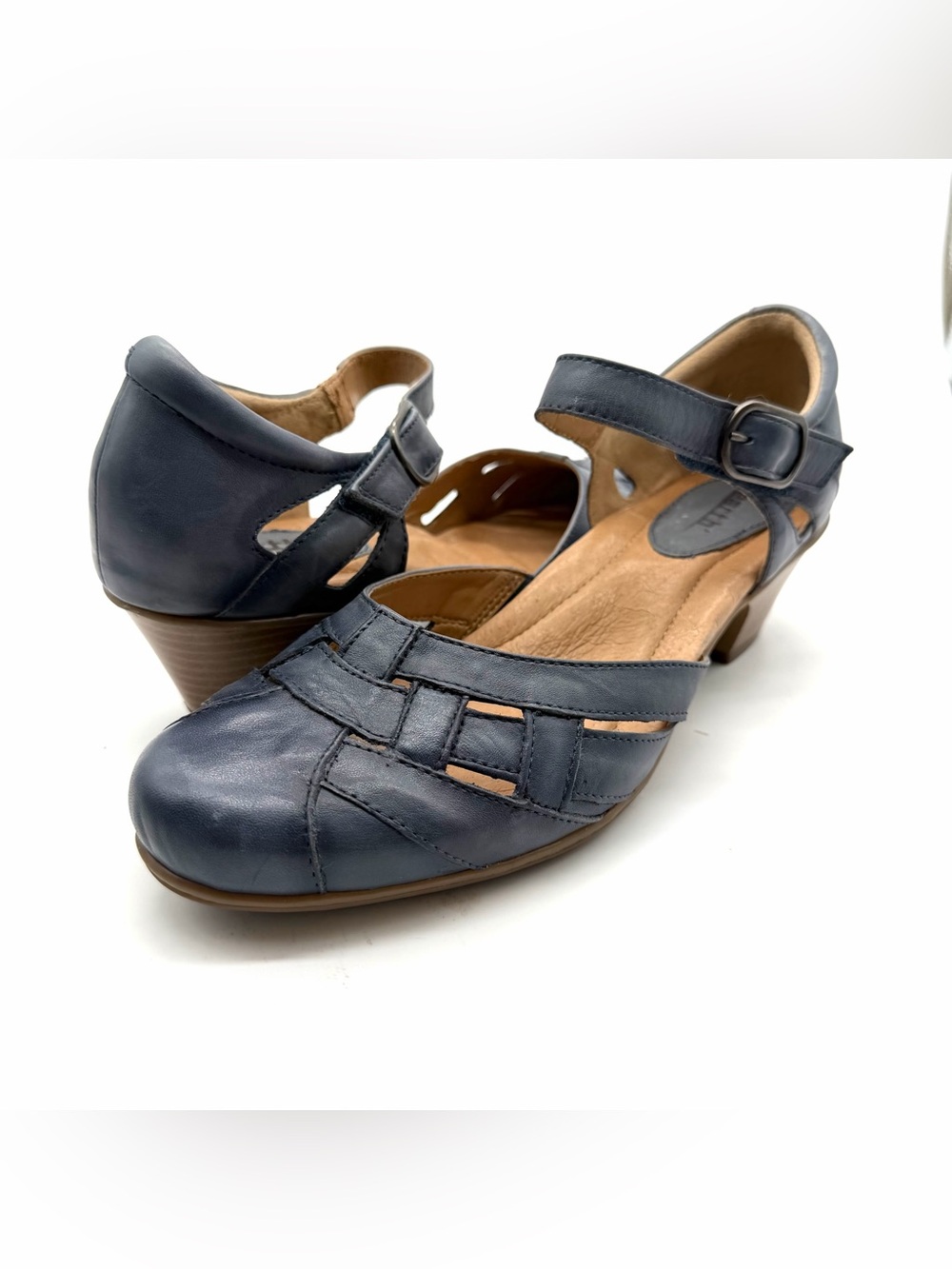 Earth Womens Blue Lynx Closed Toe Block Heel Shoe, Size 10 B Mary Jane Leather